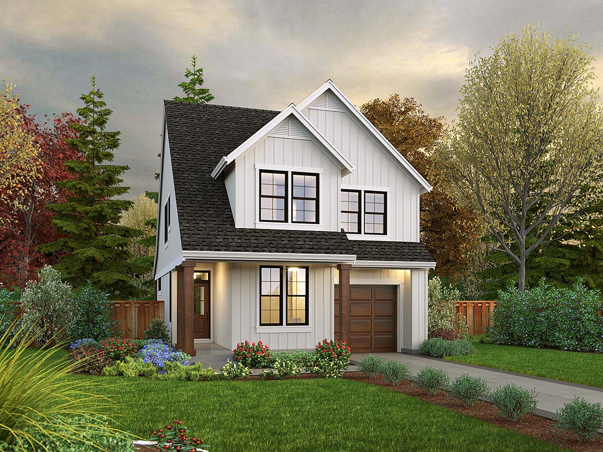 Cottage, Country, Farmhouse Plan with 1855 Sq. Ft., 4 Bedrooms, 3 Bathrooms, 1 Car Garage Elevation