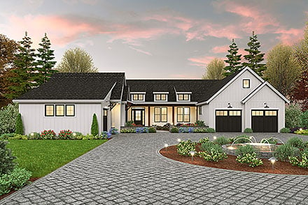 Farmhouse Ranch Elevation of Plan 81334