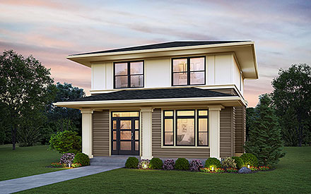 Contemporary Prairie Style Elevation of Plan 81338