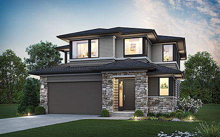 Contemporary Prairie Style Elevation of Plan 81340