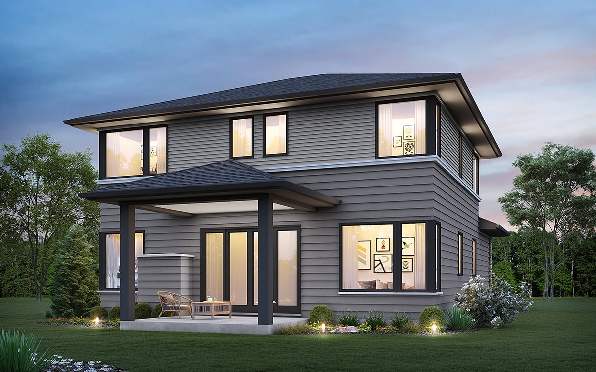 Contemporary Prairie Style Rear Elevation of Plan 81340