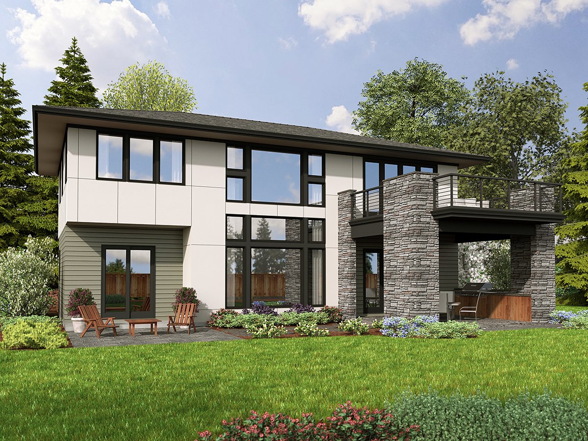 Modern Prairie Style Rear Elevation of Plan 81352