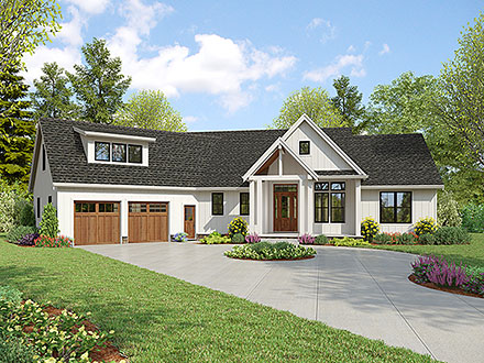 Contemporary Farmhouse Ranch Elevation of Plan 81355