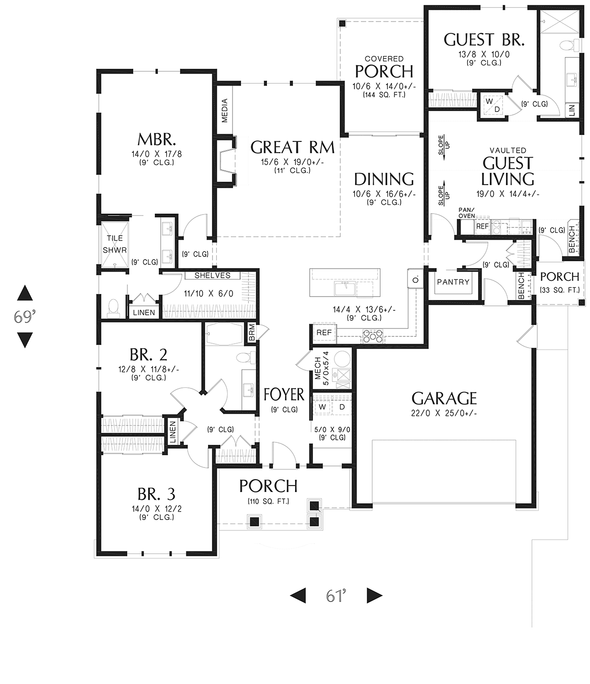 Cottage Craftsman Level One of Plan 81364