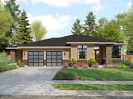 Prairie Style Ranch Elevation of Plan 81377