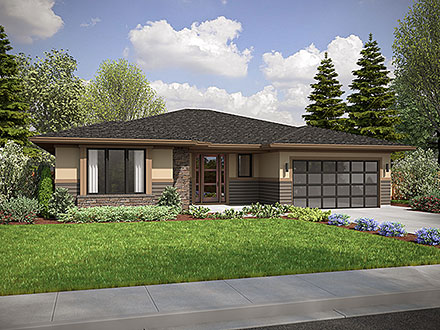 Prairie Style Ranch Elevation of Plan 81382