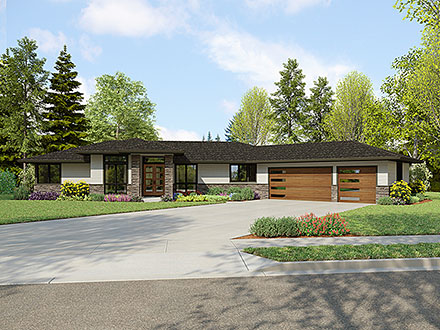 Prairie Style Ranch Elevation of Plan 81384