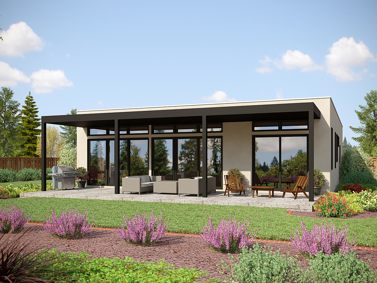 Contemporary, Modern Plan with 1743 Sq. Ft., 3 Bedrooms, 2 Bathrooms, 2 Car Garage Rear Elevation