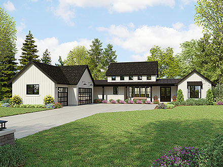 Country Farmhouse New American Style Ranch Elevation of Plan 81397