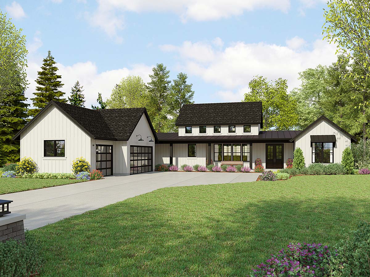 Country, Farmhouse, New American Style, Ranch Plan with 2456 Sq. Ft., 3 Bedrooms, 3 Bathrooms, 3 Car Garage Elevation