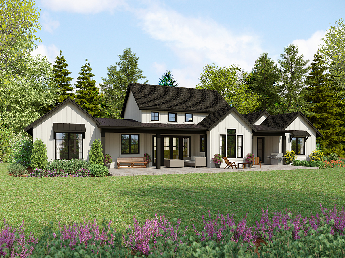 Country Farmhouse New American Style Ranch Rear Elevation of Plan 81397