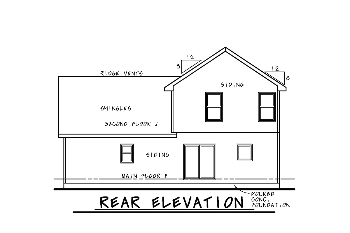 Traditional Rear Elevation of Plan 81404