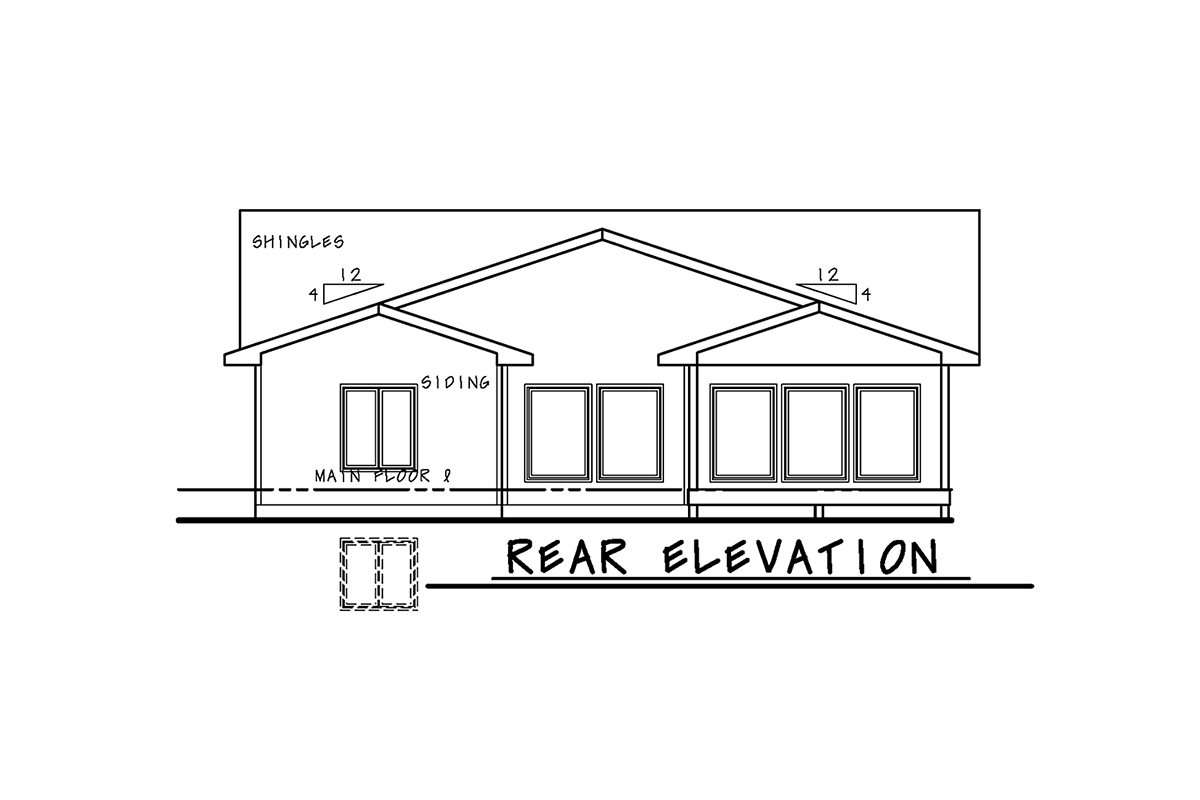 Farmhouse Plan with 1872 Sq. Ft., 3 Bedrooms, 3 Bathrooms, 2 Car Garage Rear Elevation