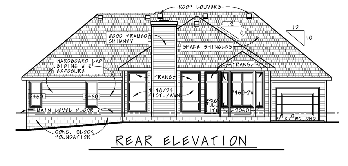 Traditional Rear Elevation of Plan 81440