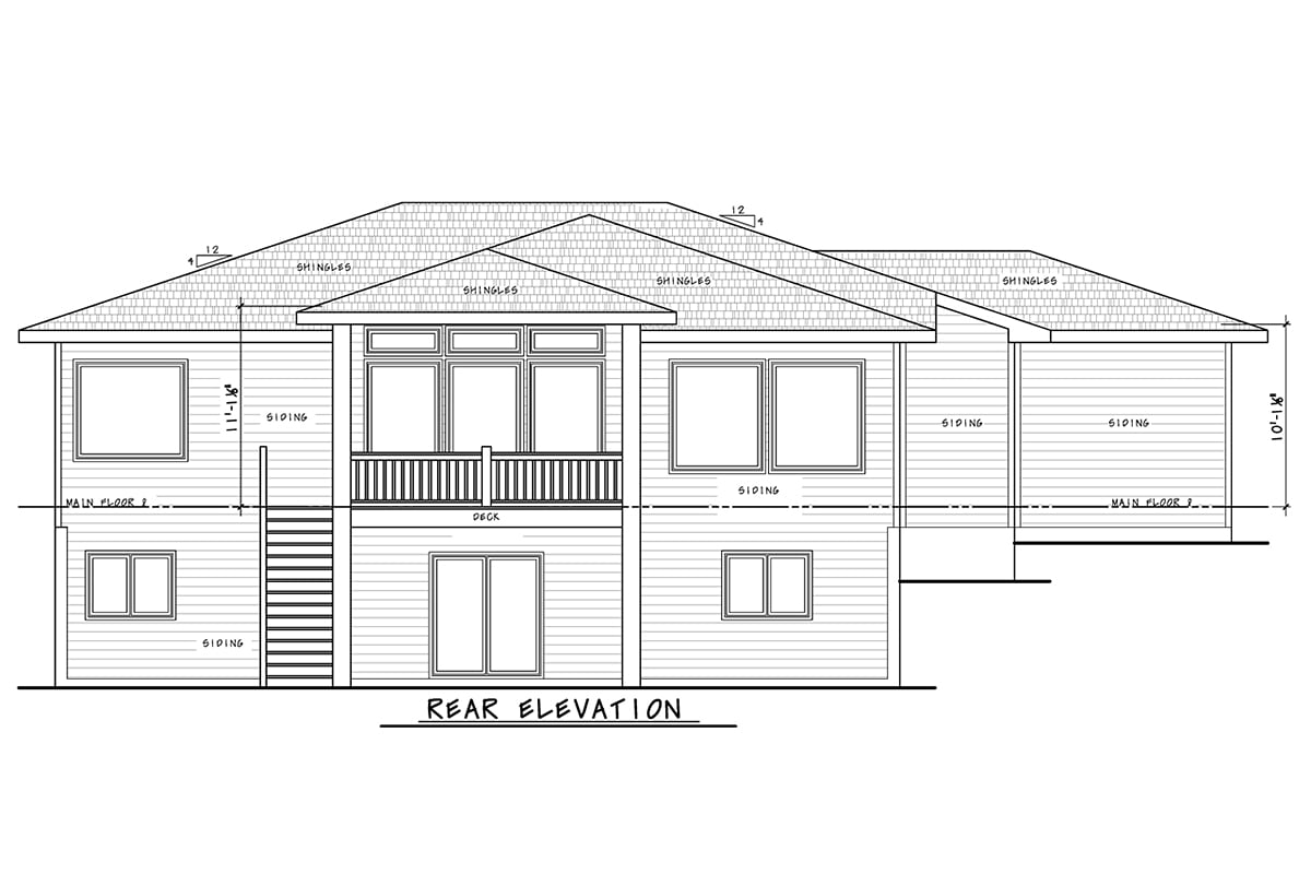 Contemporary Rear Elevation of Plan 81460