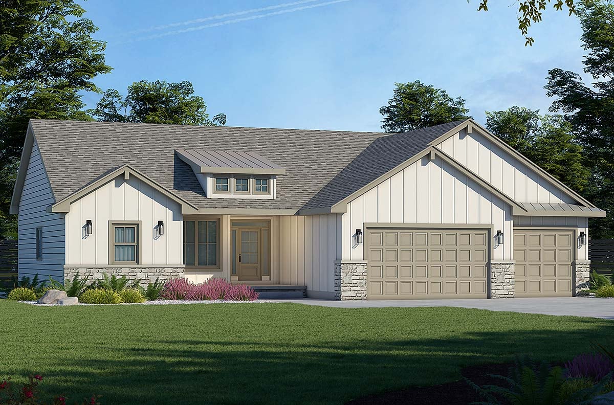 Plan 81475 | Traditional Style with 3 Bed, 2 Bath, 3 Car Garage