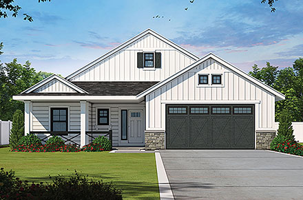 Country Farmhouse New American Style Ranch Elevation of Plan 81480