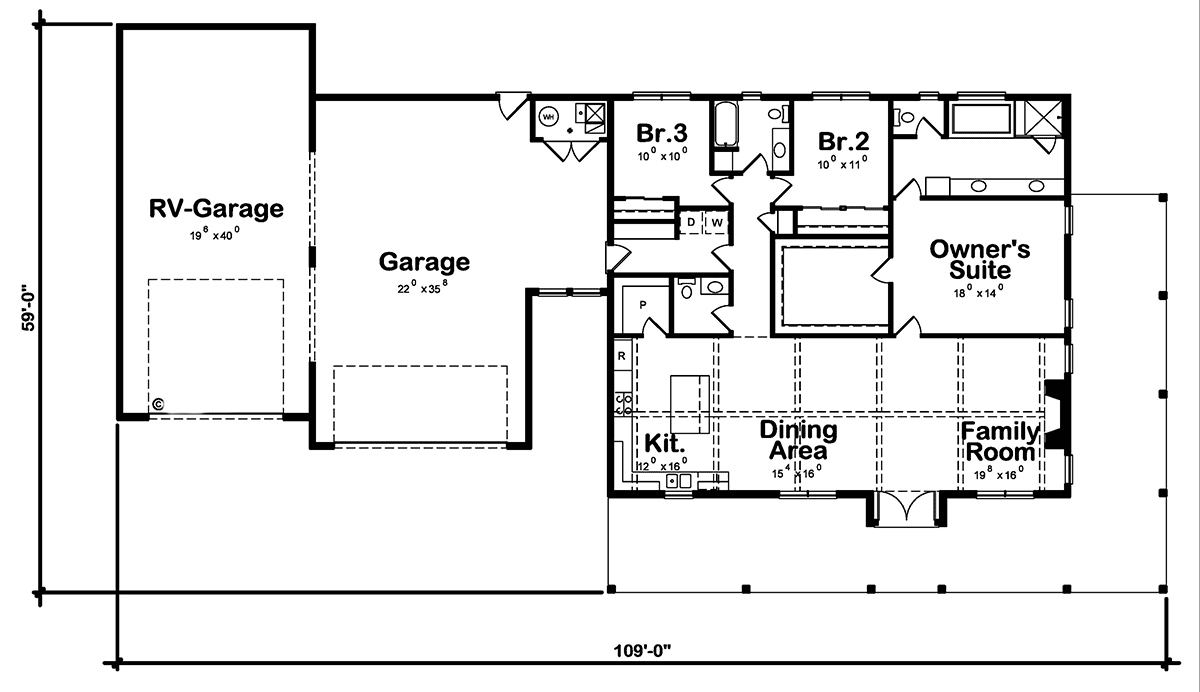Barndominium Level One of Plan 81489