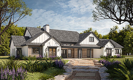 Farmhouse New American Style Ranch Elevation of Plan 81497