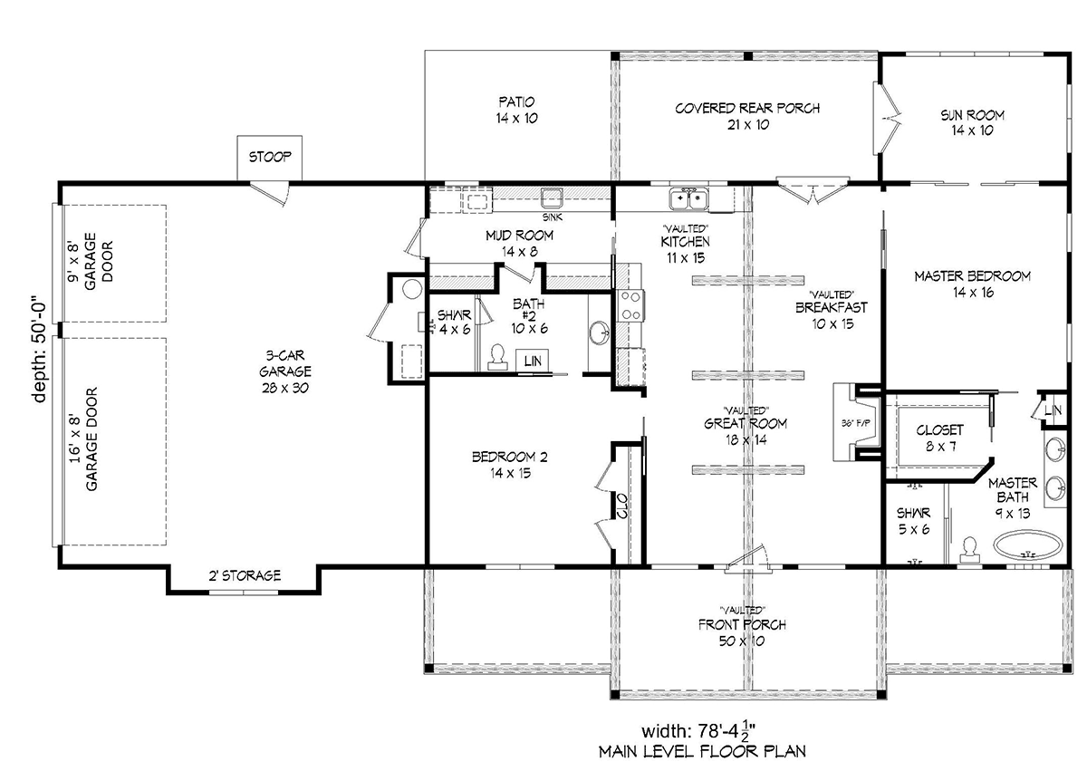 Country Farmhouse Ranch Traditional Level One of Plan 81500