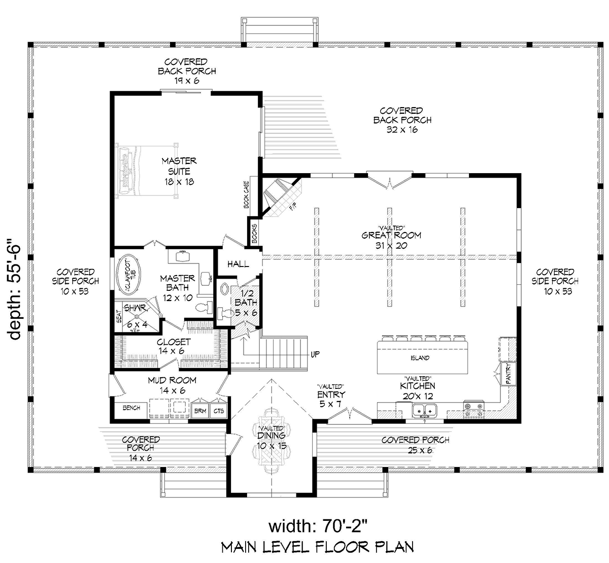 Country Farmhouse Prairie Style Ranch Traditional Level One of Plan 81508