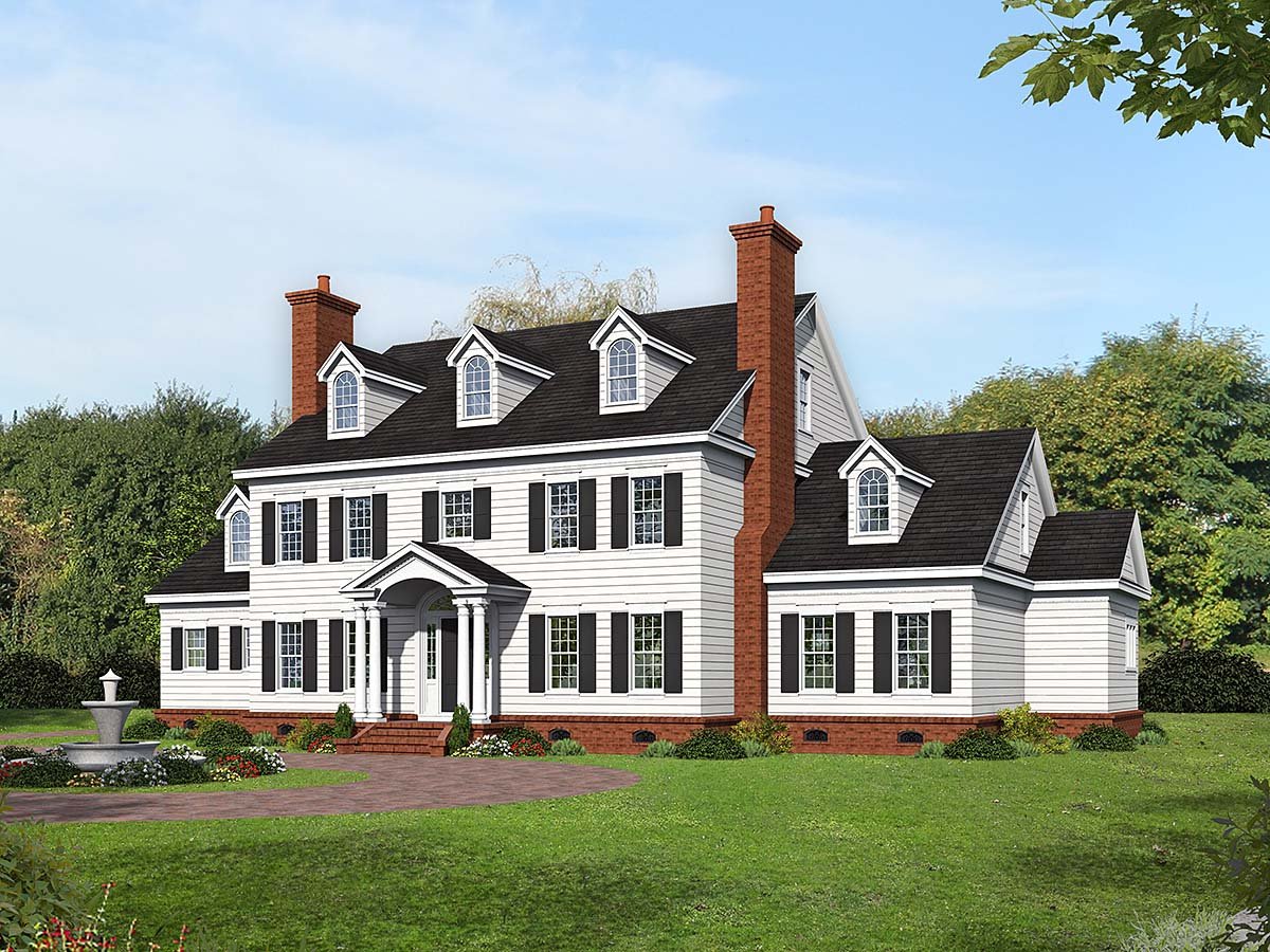 Colonial, Country, Plantation Plan with 6400 Sq. Ft., 6 Bedrooms, 6 Bathrooms, 3 Car Garage Elevation