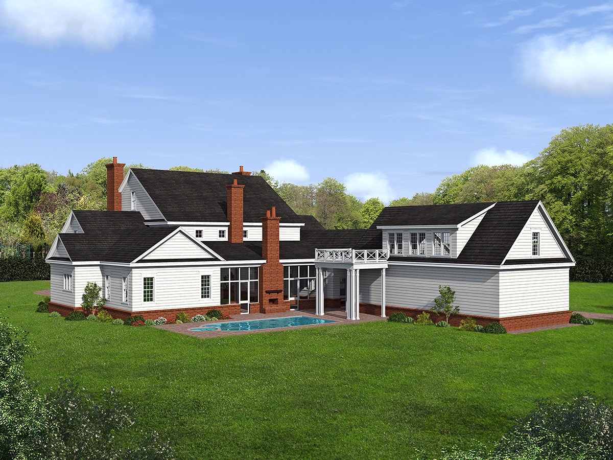 Colonial, Country, Plantation Plan with 6400 Sq. Ft., 6 Bedrooms, 6 Bathrooms, 3 Car Garage Rear Elevation