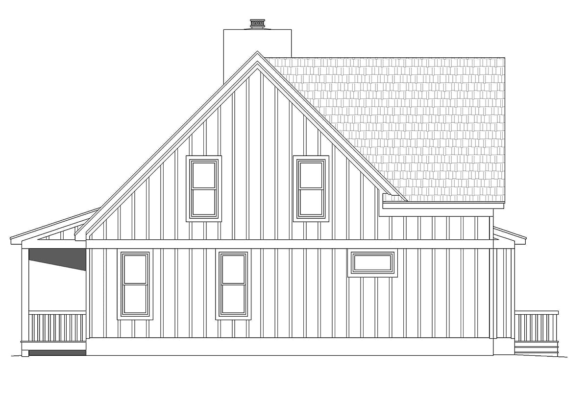 Country, Farmhouse, Prairie Style, Traditional Plan with 2061 Sq. Ft., 2 Bedrooms, 3 Bathrooms, 2 Car Garage Rear Elevation