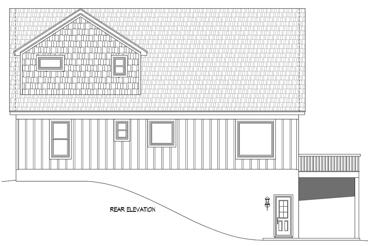 Bungalow Cabin Country Craftsman Farmhouse Prairie Style Traditional Rear Elevation of Plan 81534