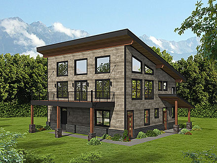 Cabin Contemporary Cottage Elevation of Plan 81535