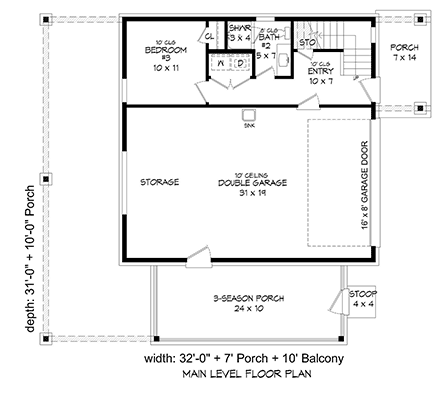 Garage-Living Plan 81536 First Level Plan