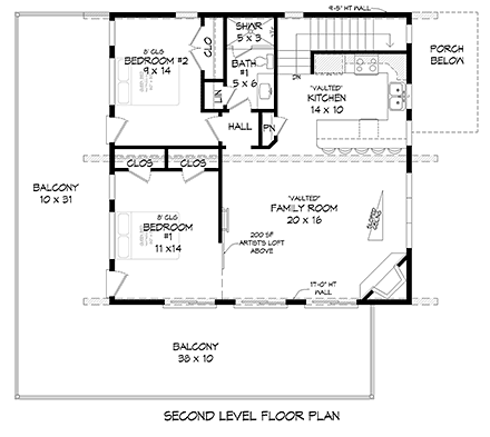 Garage-Living Plan 81536 Second Level Plan