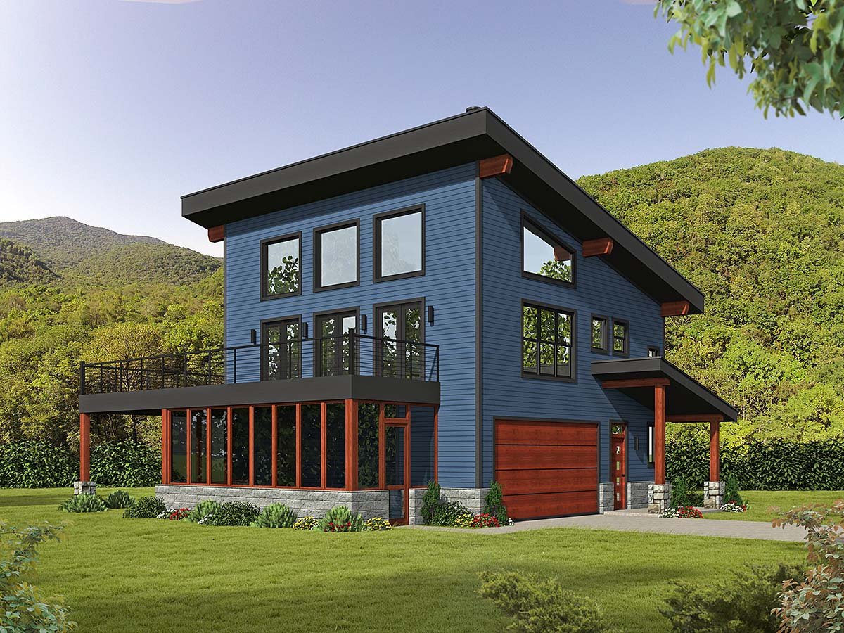 Coastal, Contemporary Plan with 1559 Sq. Ft., 3 Bedrooms, 2 Bathrooms, 2 Car Garage Elevation