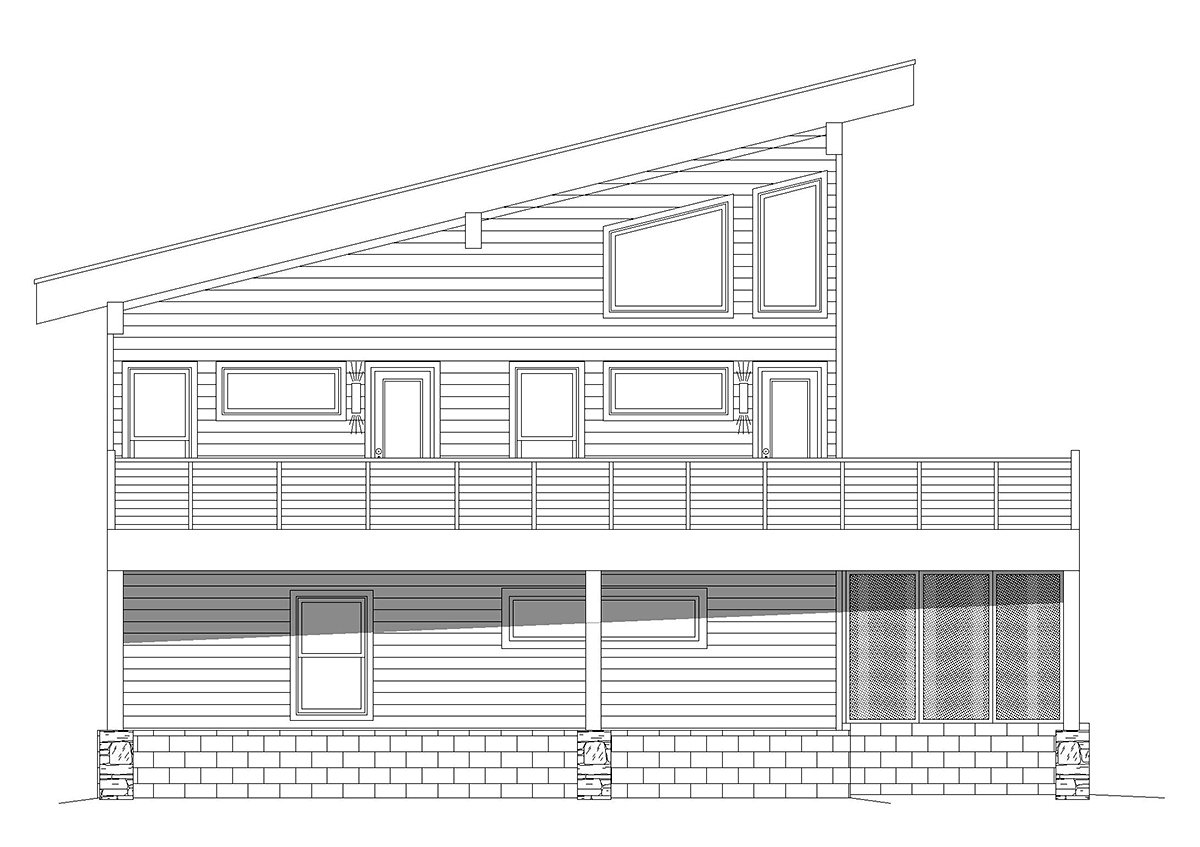 Coastal, Contemporary Plan with 1559 Sq. Ft., 3 Bedrooms, 2 Bathrooms, 2 Car Garage Rear Elevation