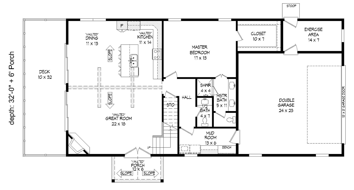 Cabin Country Prairie Style Ranch Traditional Level One of Plan 81550