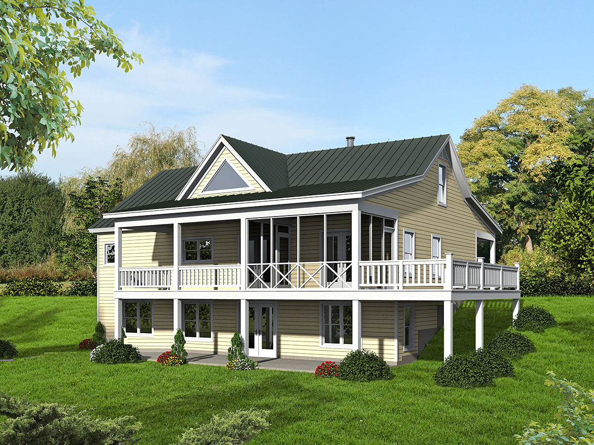 Country, Farmhouse, Ranch, Traditional Plan with 1500 Sq. Ft., 2 Bedrooms, 2 Bathrooms Rear Elevation