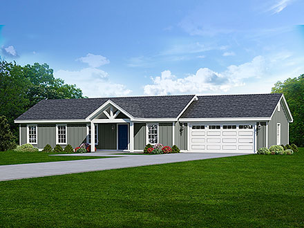 Country Farmhouse Ranch Traditional Elevation of Plan 81555