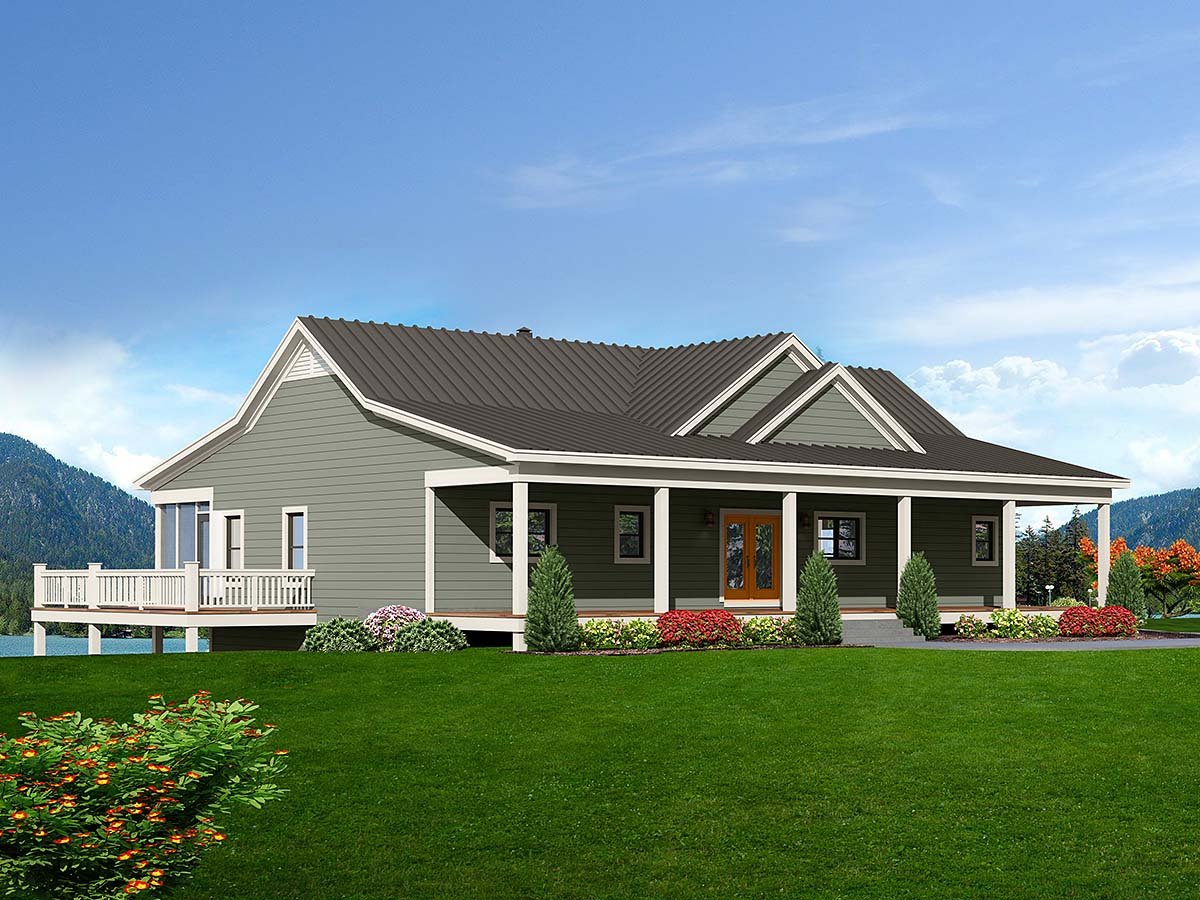 Country, Farmhouse, Ranch, Traditional Plan with 1740 Sq. Ft., 2 Bedrooms, 2 Bathrooms, 1 Car Garage Elevation