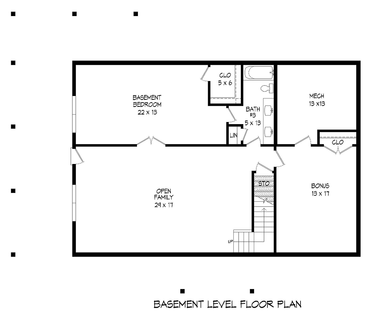 Bungalow Cabin Craftsman Farmhouse Prairie Style Lower Level of Plan 81564