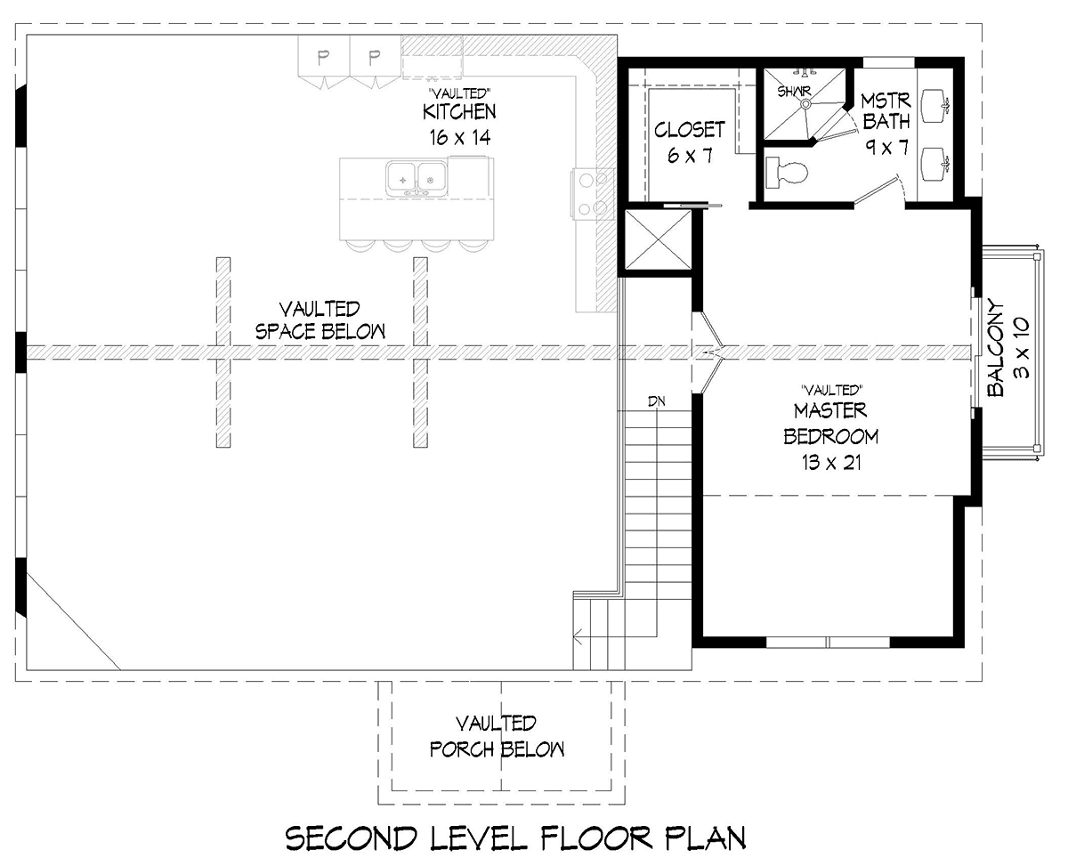 Bungalow Cabin Craftsman Farmhouse Prairie Style Level Two of Plan 81564