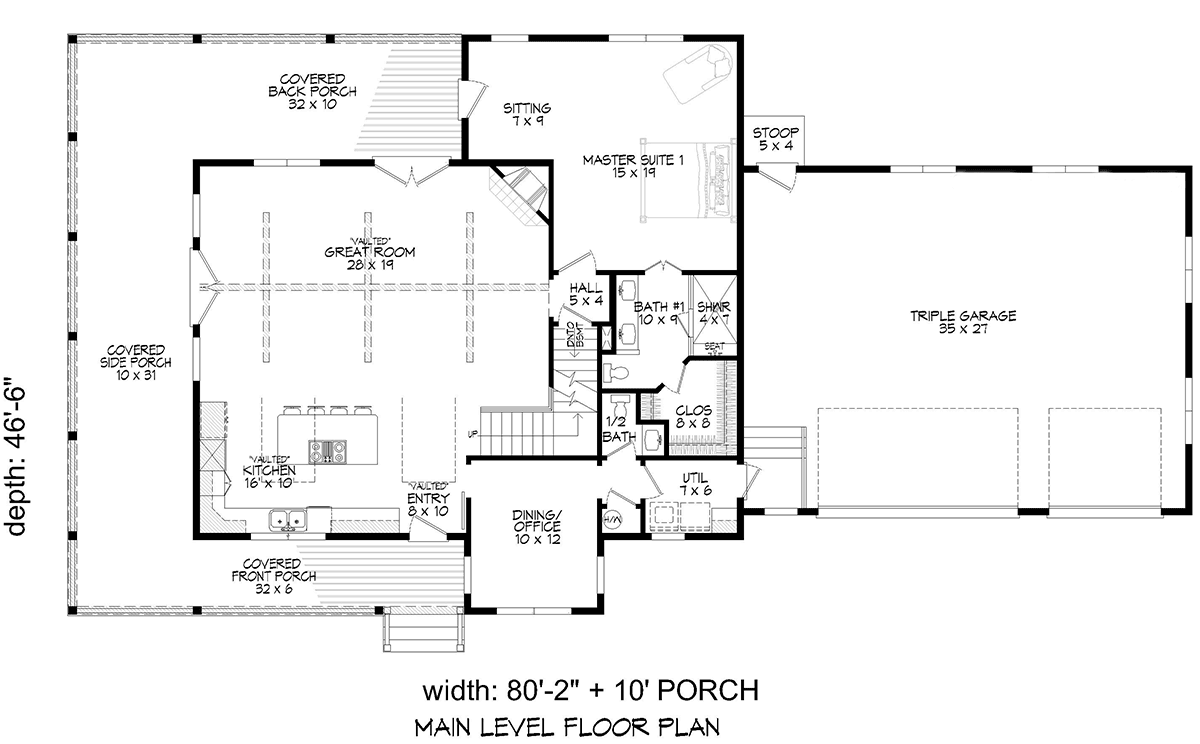 Country Farmhouse Traditional Level One of Plan 81570