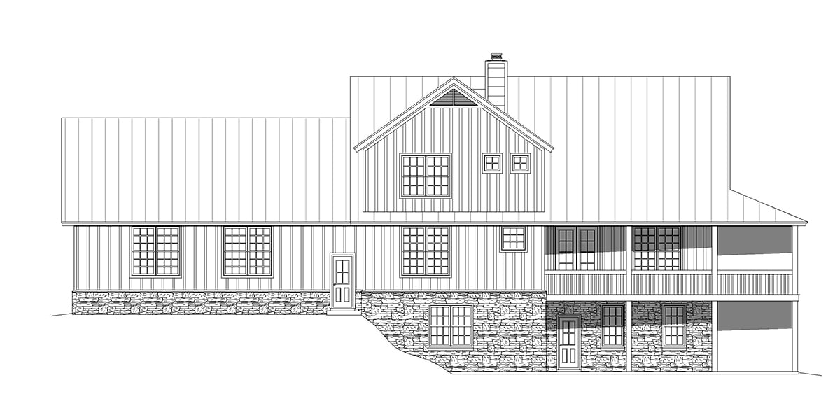 Country Farmhouse Traditional Rear Elevation of Plan 81570