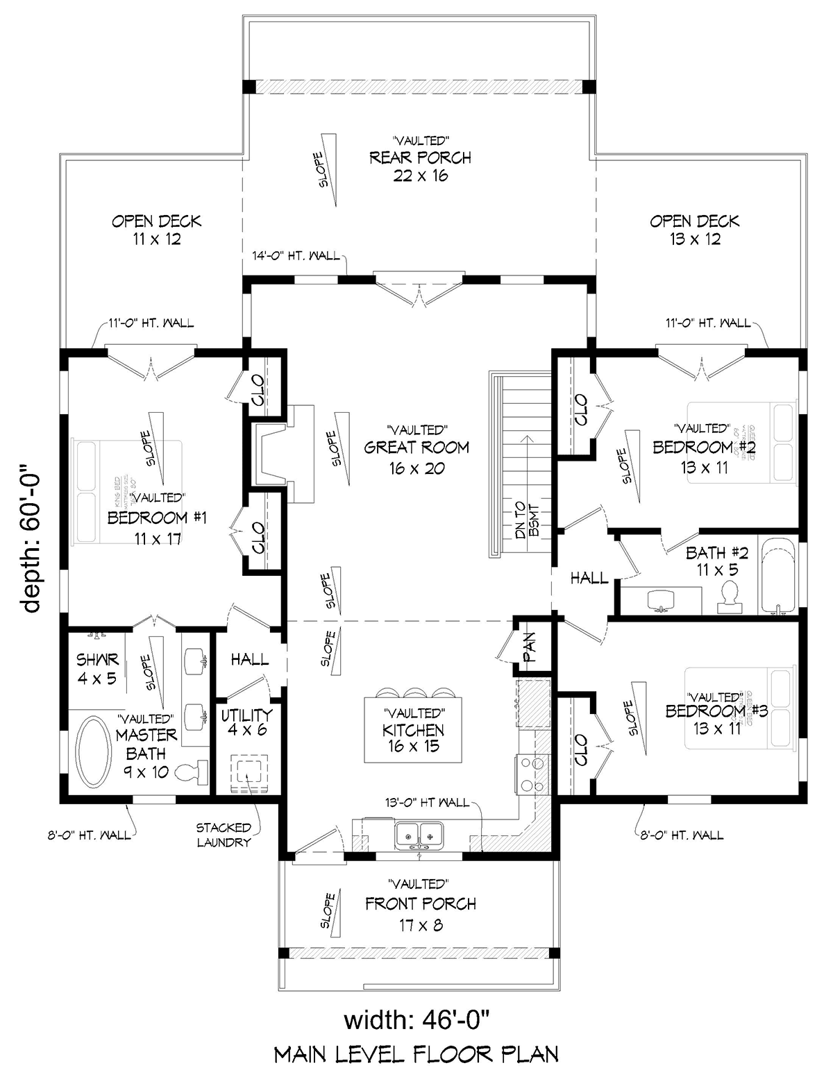 Cabin Cottage Country Farmhouse Ranch Traditional Level One of Plan 81571