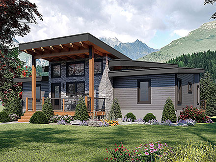 Cabin Cottage Country Farmhouse Ranch Traditional Elevation of Plan 81571