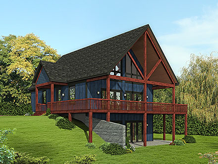 Cabin Country Prairie Style Ranch Traditional Elevation of Plan 81576