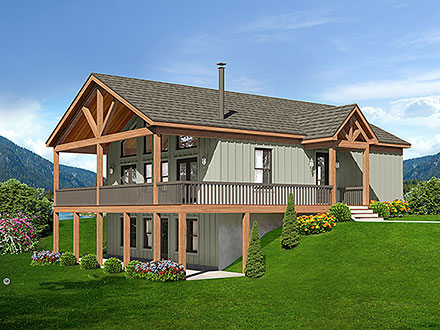 Cabin Country Prairie Style Ranch Traditional Elevation of Plan 81577
