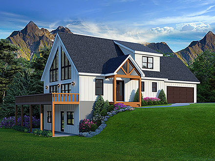 Cabin Country Prairie Style Ranch Traditional Elevation of Plan 81592