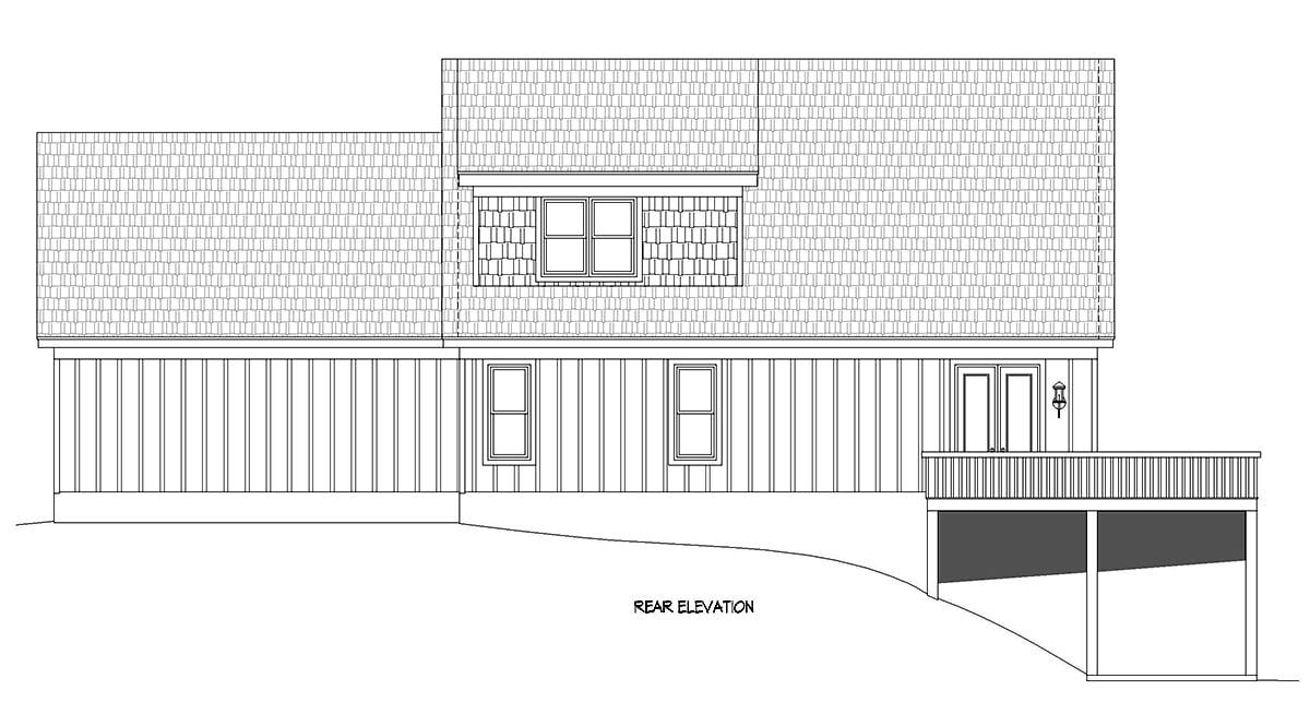 Cabin Country Prairie Style Ranch Traditional Rear Elevation of Plan 81592