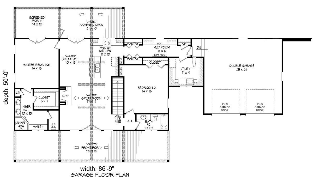 Country Farmhouse Traditional Level One of Plan 81595