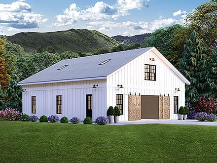 Barndominium Country Farmhouse Ranch Elevation of Plan 81598